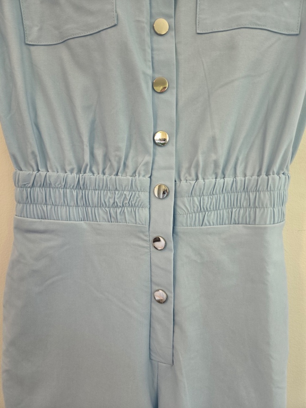 Utility suit romper/jumper blue short sleeve minimalist contemporary stretch - Picture 4 of 12